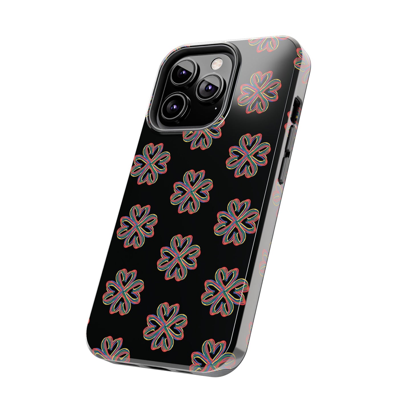 Tough Phone Cases, Floral Phone Cover, Protective Floral Case, Colorful Phone Shell, Black Phone Case, Wireless Charging