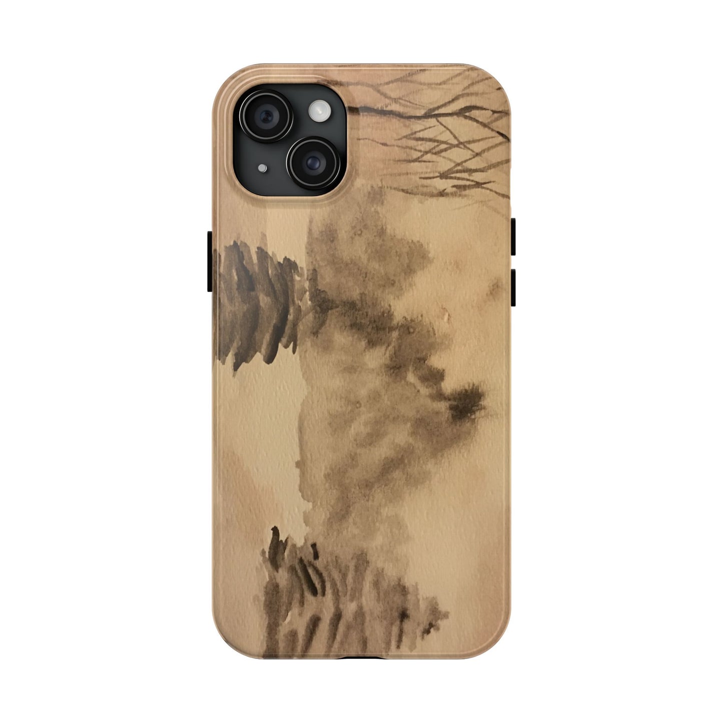 Winter Scene Tough Phone Cases, iPhone & Samsung cases, wireless charging, pine trees, snow, original watercolor artwork, gifts, Christmas