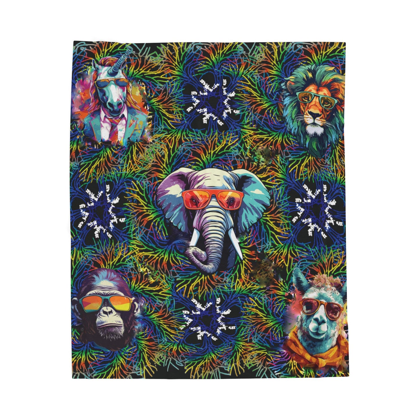 Black Wild & Cool Creatures Velveteen Blanket, Animals, Cozy Throw Home Decor, Gift, Bed Cover Vibrant Couch Blanket Kids Birthday Christmas