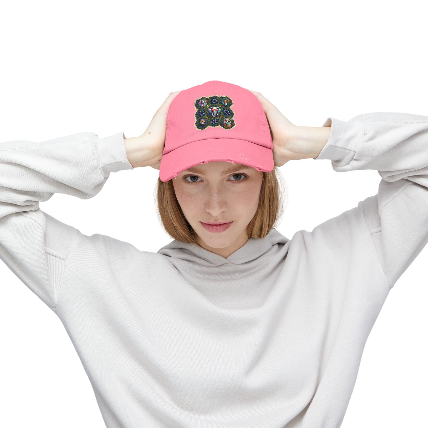 Wild & Cool Creatures Unisex Distressed Cap, Graphic Art, Animals, Gift, Hats, Cotton Twill, Adjustable, Gifts for Women Men Friends Teens