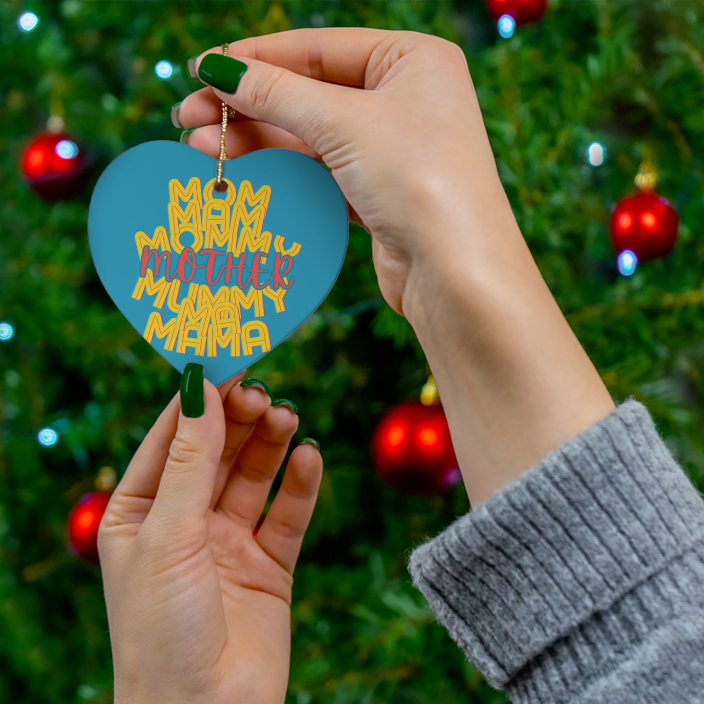 Mother Hanging Ceramic Ornament, Mom Mommy Ma Mam Mama Mummy, Circle Snowflake Heart Star, Christmas Tree, Holiday, Mothers Day, Gifts