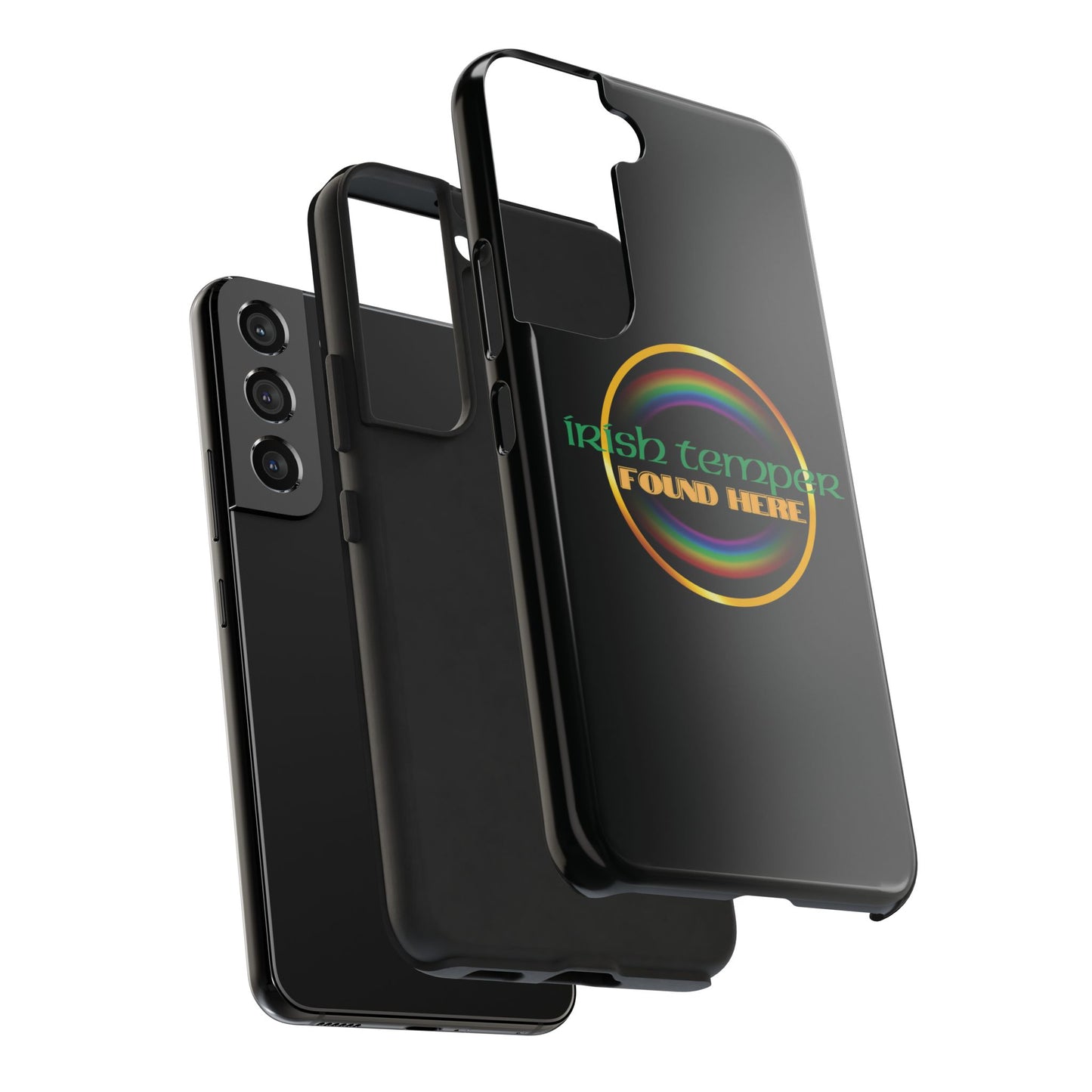 Irish Temper Found Here Black Tough Phone Cases, iPhone & Samsung cases, wireless charging, gifts, St Patricks Day, Birthday, Christmas