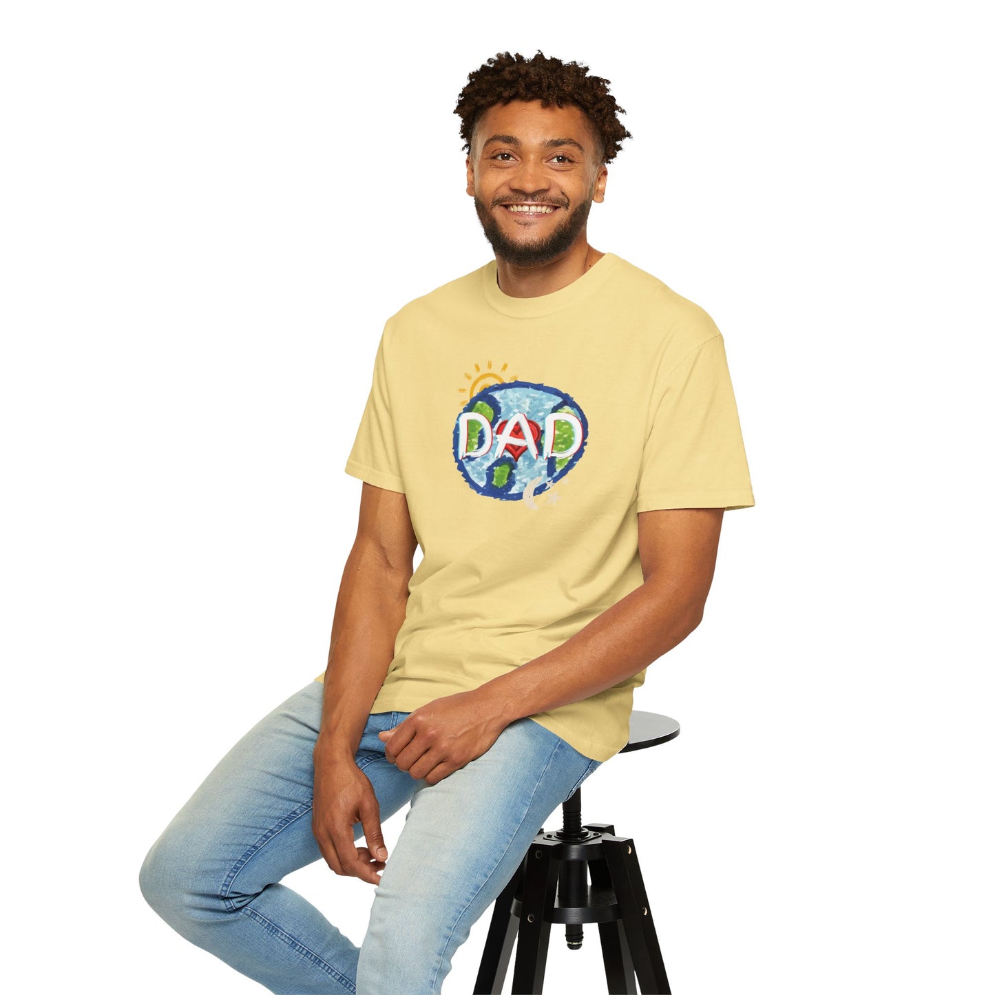 DAD Unisex Garment-Dyed T-shirt - Whole World, Sun, Moon & Stars, Heart - Fathers Day Gift