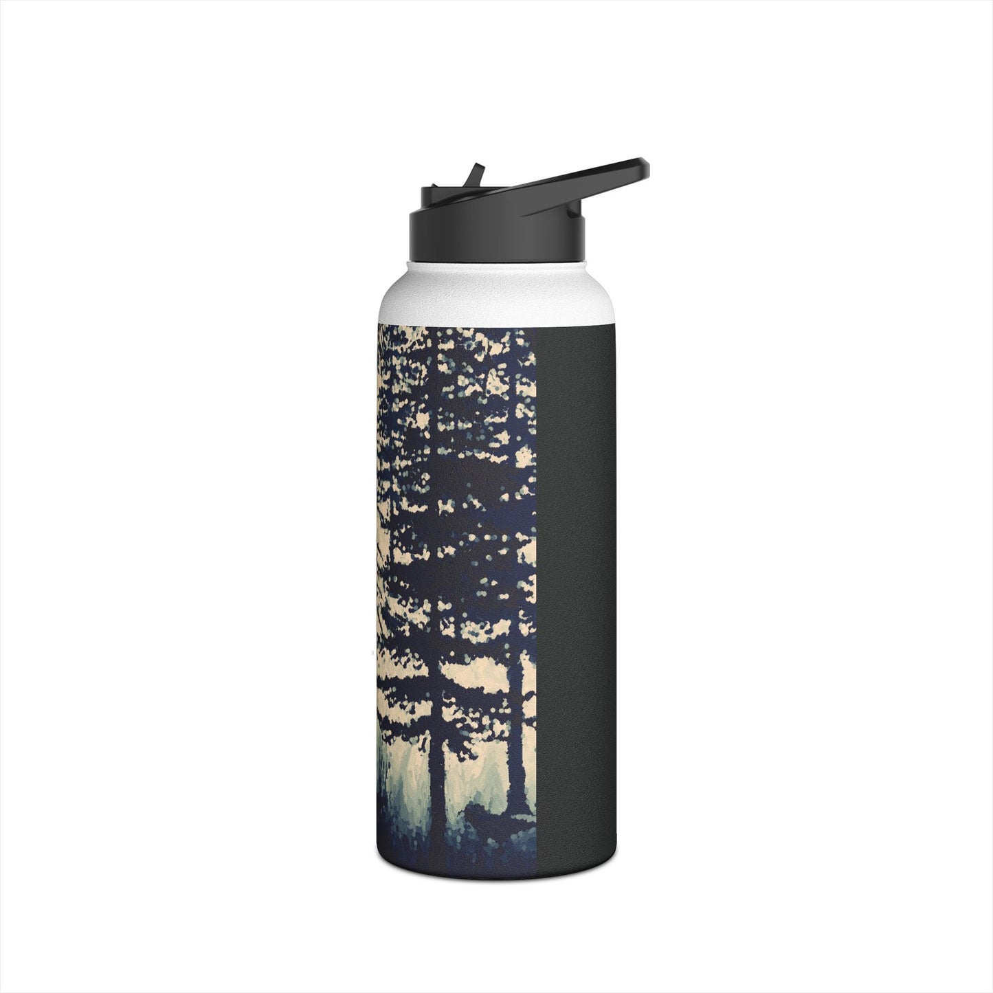 Crows in Forest Stainless Steel Water Bottle, Trees, Birds, Nature, Original Artwork, Exercise, Gift, Black & White, Eco BPA-free, Halloween