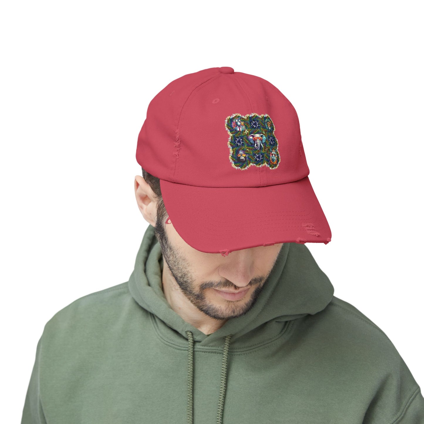 Wild & Cool Creatures Unisex Distressed Cap, Graphic Art, Animals, Gift, Hats, Cotton Twill, Adjustable, Gifts for Women Men Friends Teens