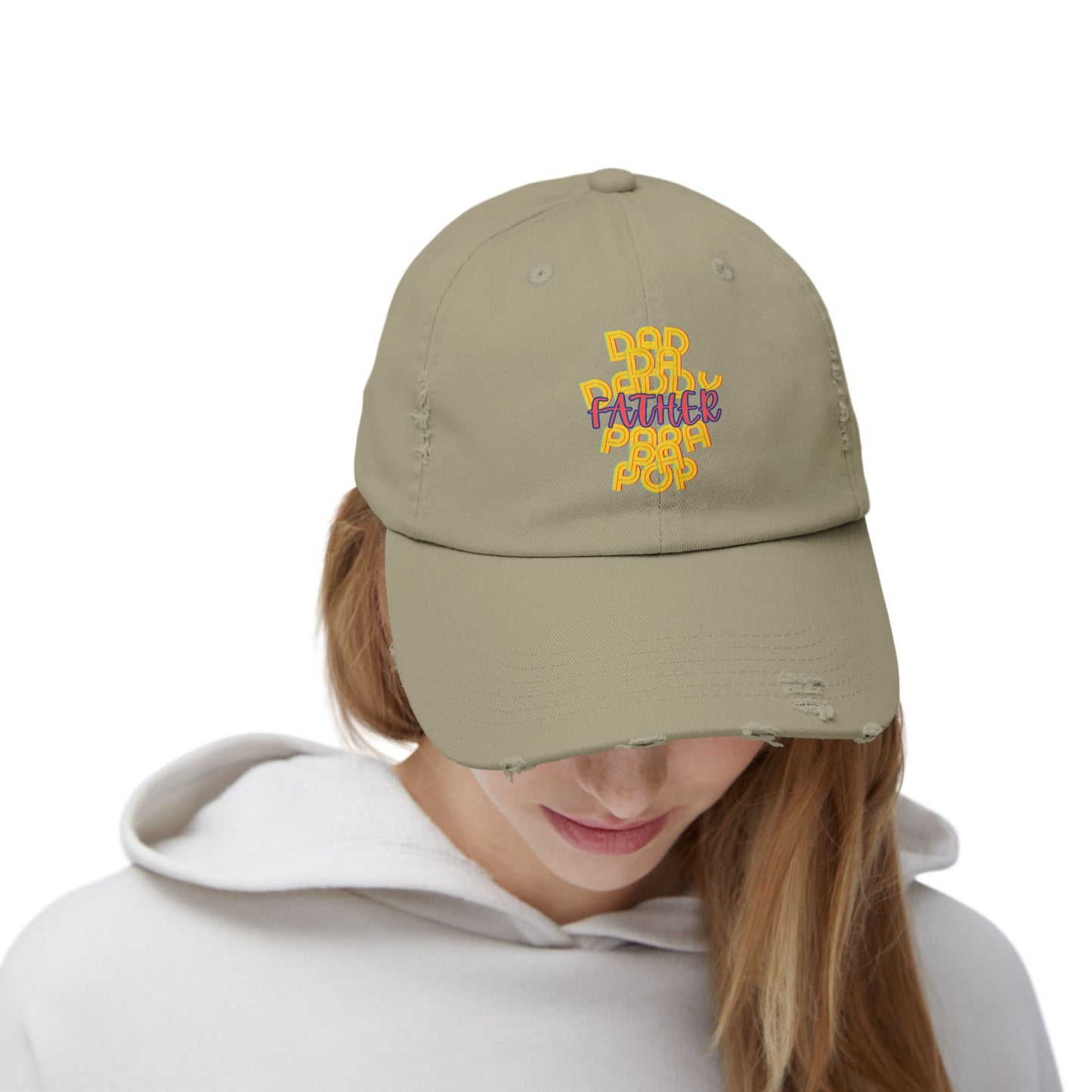 Father Unisex Distressed Cap, Dad Da Daddy Papa Pa Pop, Fathers Day, Gift, Hats, Cotton Twill, Adjustable, Gifts for Men