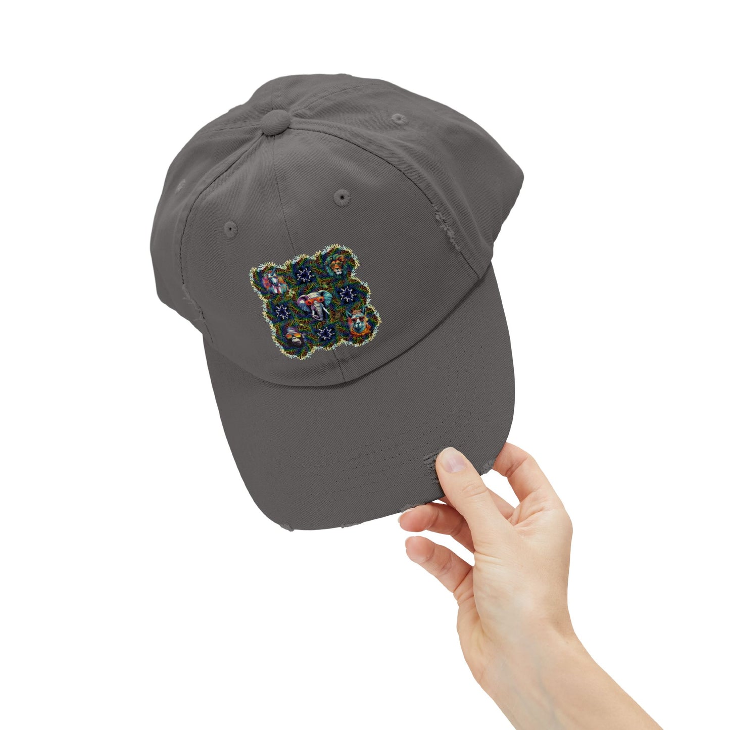 Wild & Cool Creatures Unisex Distressed Cap, Graphic Art, Animals, Gift, Hats, Cotton Twill, Adjustable, Gifts for Women Men Friends Teens