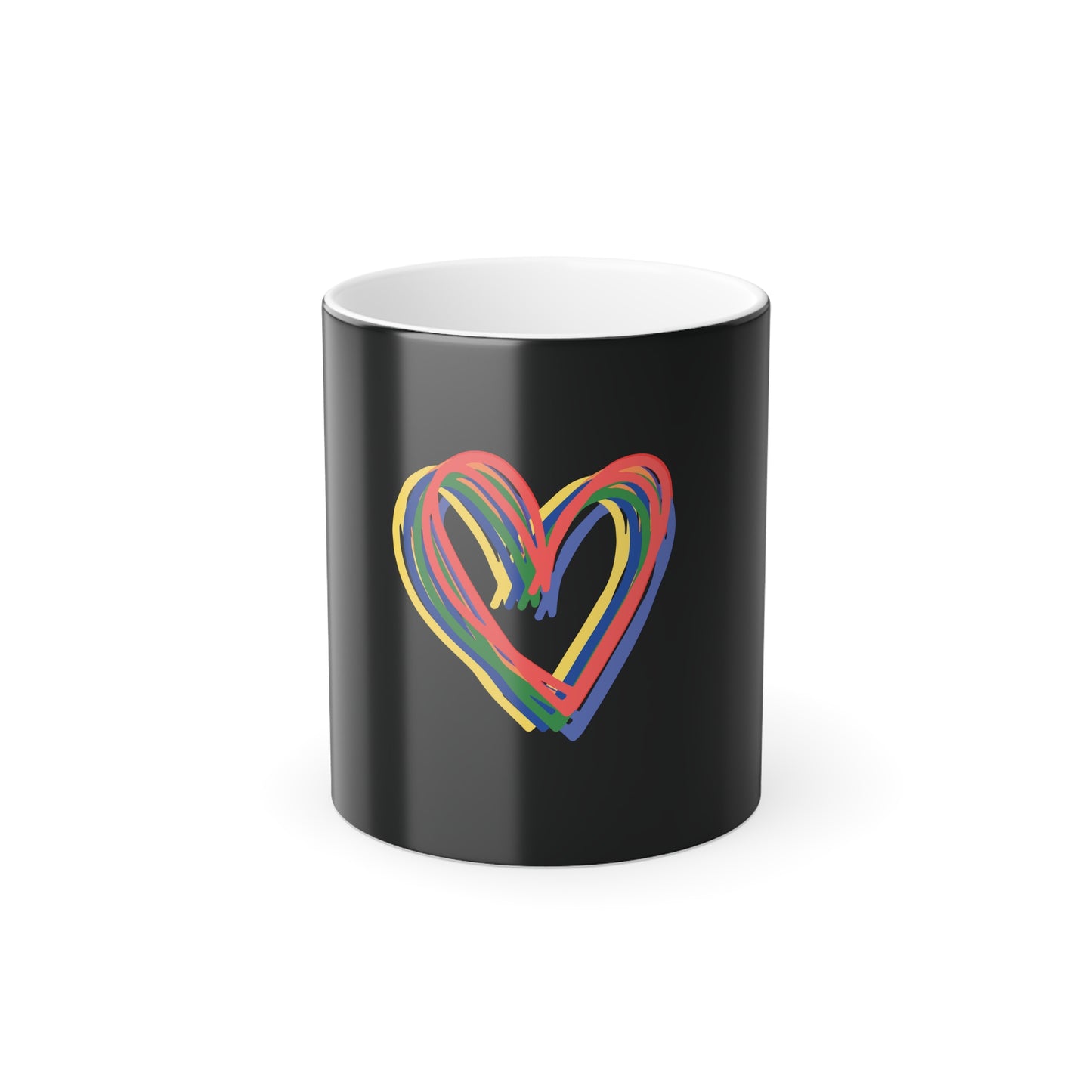 Rainbow Hearts Color Morphing Mug 11oz - Heat Reactive Ceramic Coffee Cup for Love, Family, and Pride