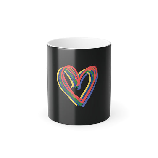 Rainbow Hearts Color Morphing Mug 11oz - Heat Reactive Ceramic Coffee Cup for Love, Family, and Pride