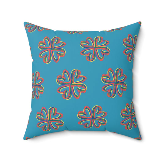 Turquoise Colorful Floral Spun Polyester Square Pillow, Fun, Flowers, Accent, Decor, Dorm, Bed, Sofa, Throw, Gift Birthday Christmas 4 Sizes