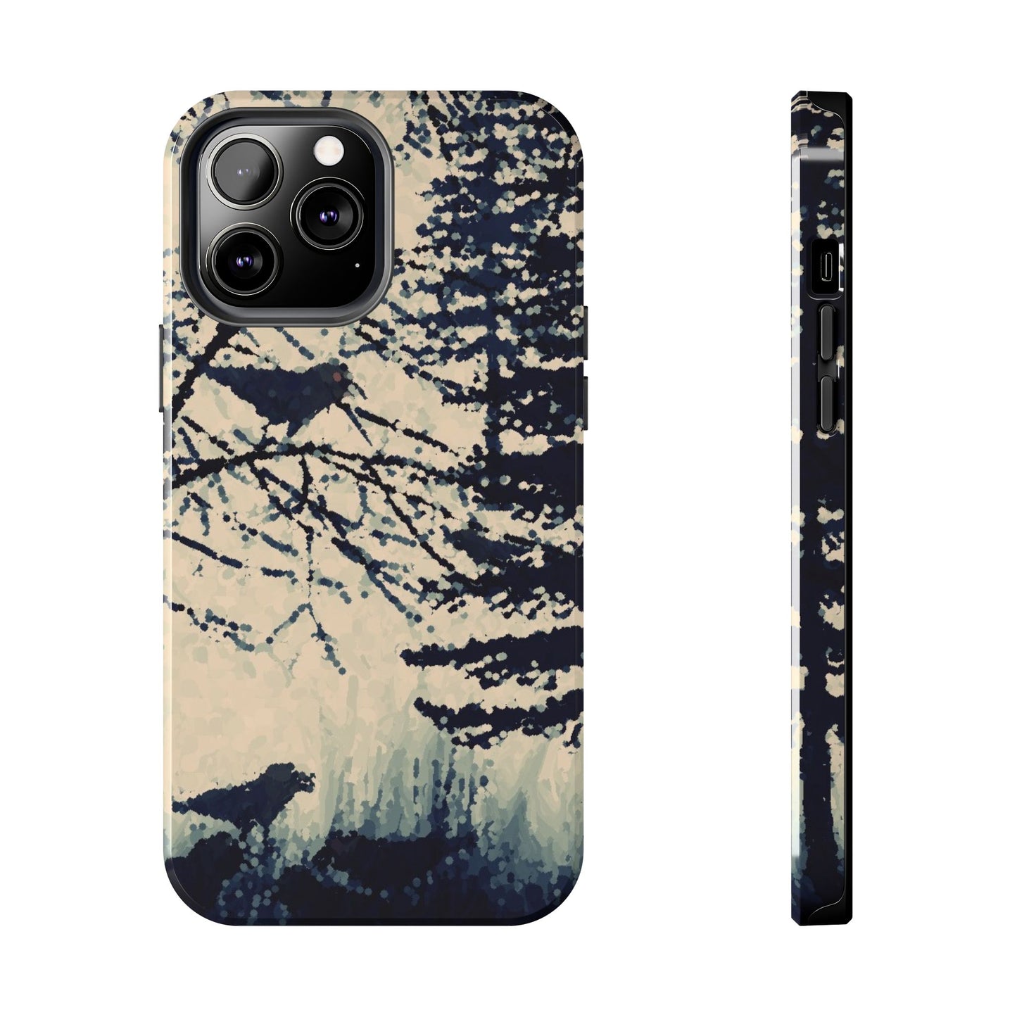 Crows in Forest Tough Phone Cases, iPhone & Samsung cases, wireless charging, crows, trees, birds, original artwork, gifts, Halloween