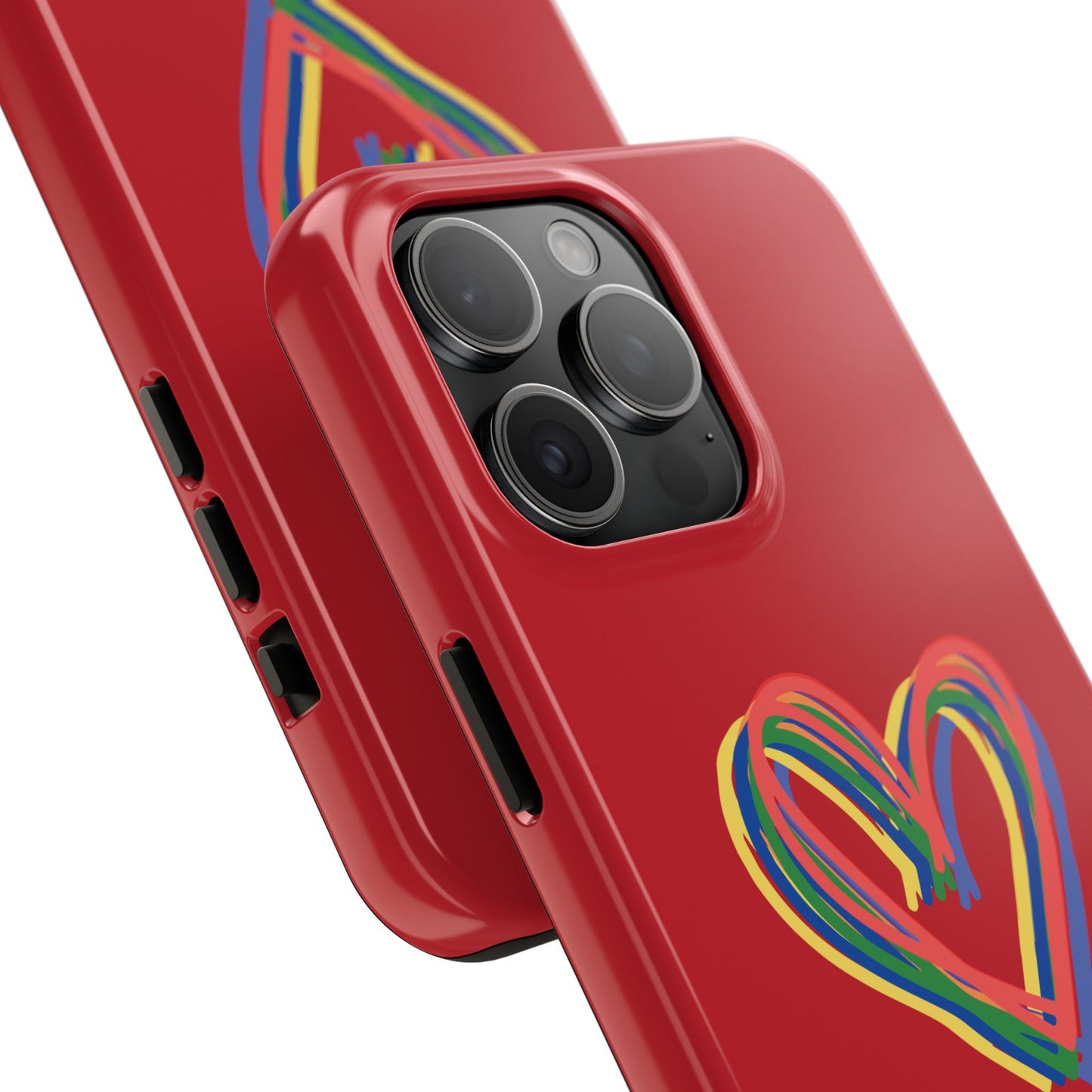 Rainbow Hearts Tough Phone Case, Red Phone Cover, Smartphone Case, Heart Pattern Phone Shell, Phone Hard Case, Colorful, Wireless Charging