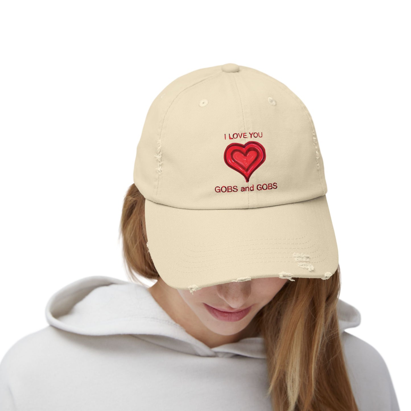 I Love You Gobs and Gobs Distressed Cap Hearts Gift Valentines Women Men Teens