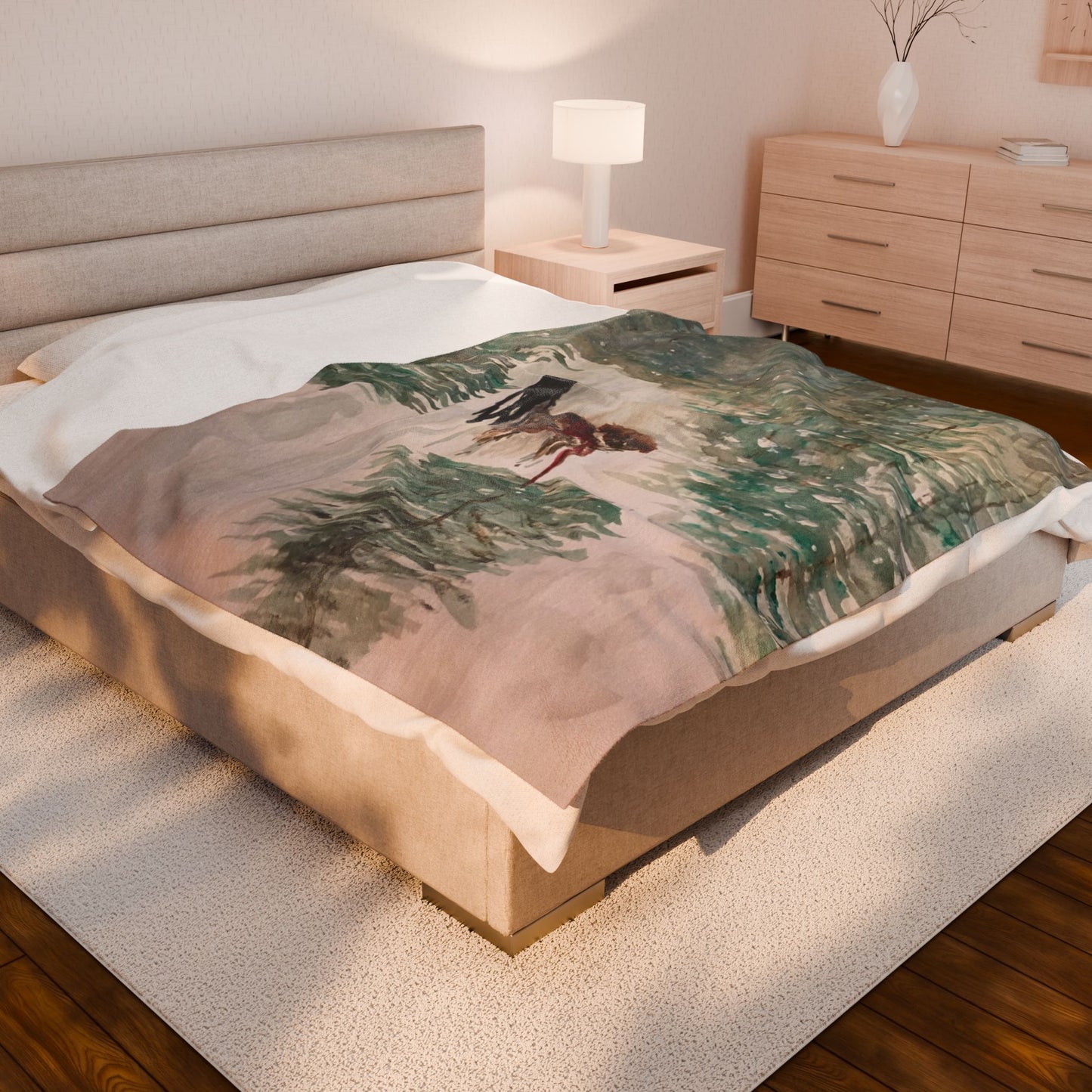 Dog Pulling Tree Velveteen Blanket, Cozy Throw, Home Decor, Gift, Bed Cover, Vibrant Couch Blanket, Birthday Wedding Anniversary Christmas