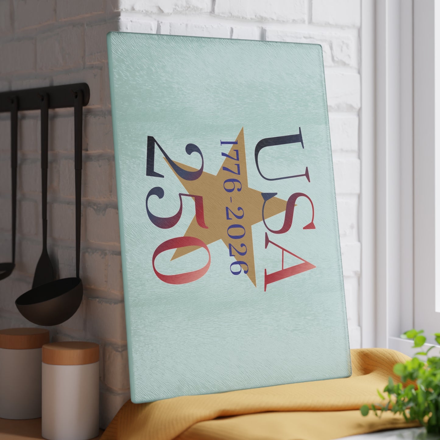 USA 250th Anniversary Glass Cutting Board — 1776–2026 Patriotic Kitchen Decor