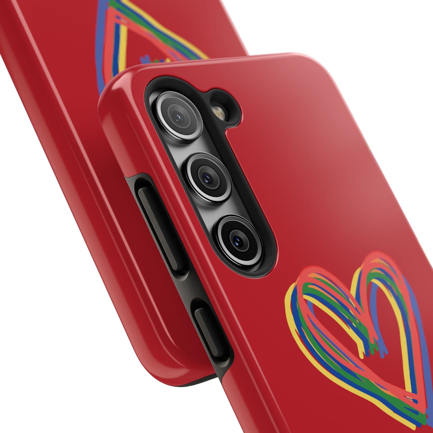 Rainbow Hearts Tough Phone Case, Red Phone Cover, Smartphone Case, Heart Pattern Phone Shell, Phone Hard Case, Colorful, Wireless Charging