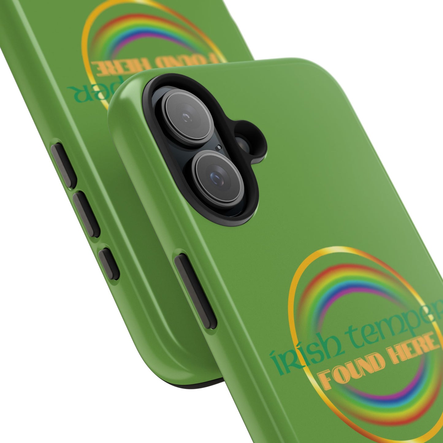 Green Irish Temper Found Here Tough Phone Cases, iPhone & Samsung cases, wireless charging, gifts, St Patricks Day, Birthday, Christmas