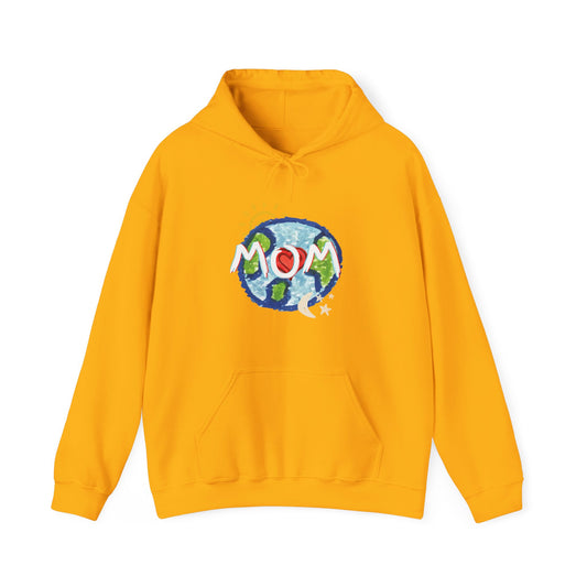 MOM Unisex Heavy Blend™ Hooded Sweatshirt, World, Sun Moon & Stars, Heart, Love, Mothers Day, Gifts for Women, Comfy, Soft, Warm, Hoodie