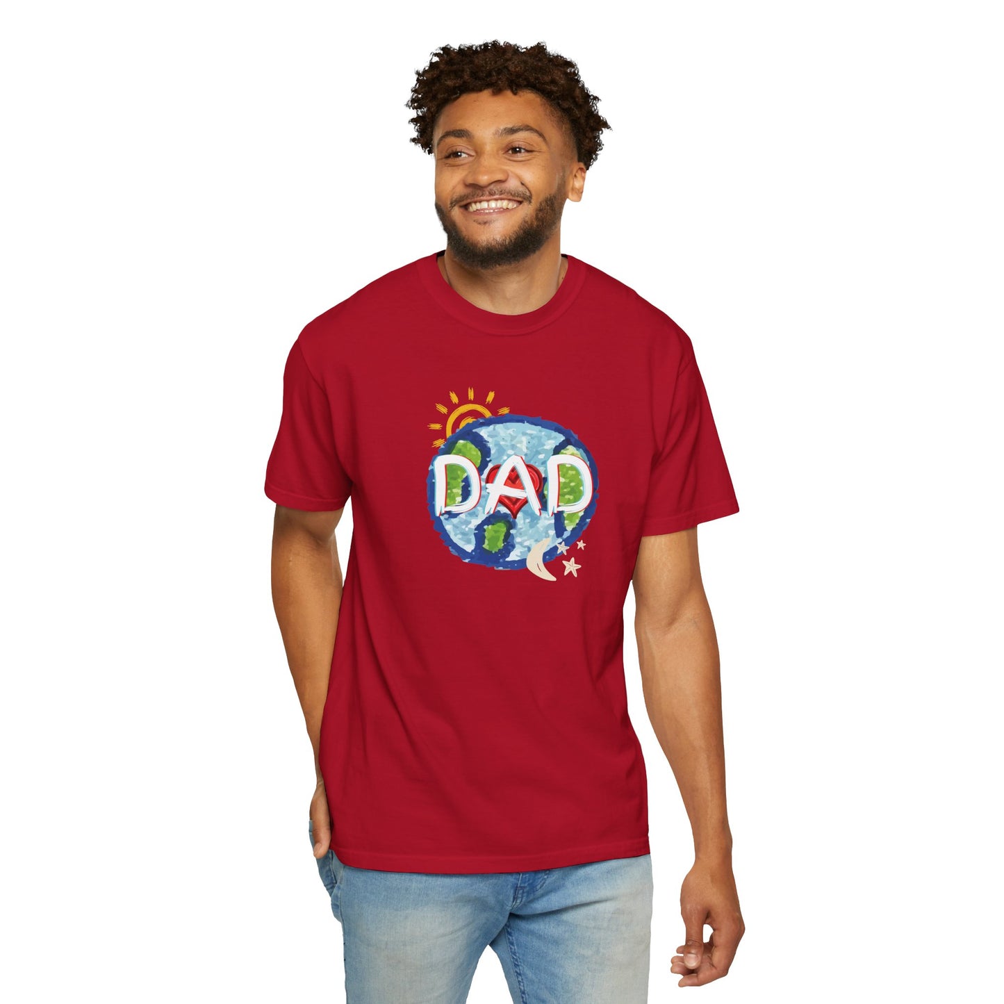 DAD Unisex Garment-Dyed T-shirt - Whole World, Sun, Moon & Stars, Heart - Fathers Day Gift