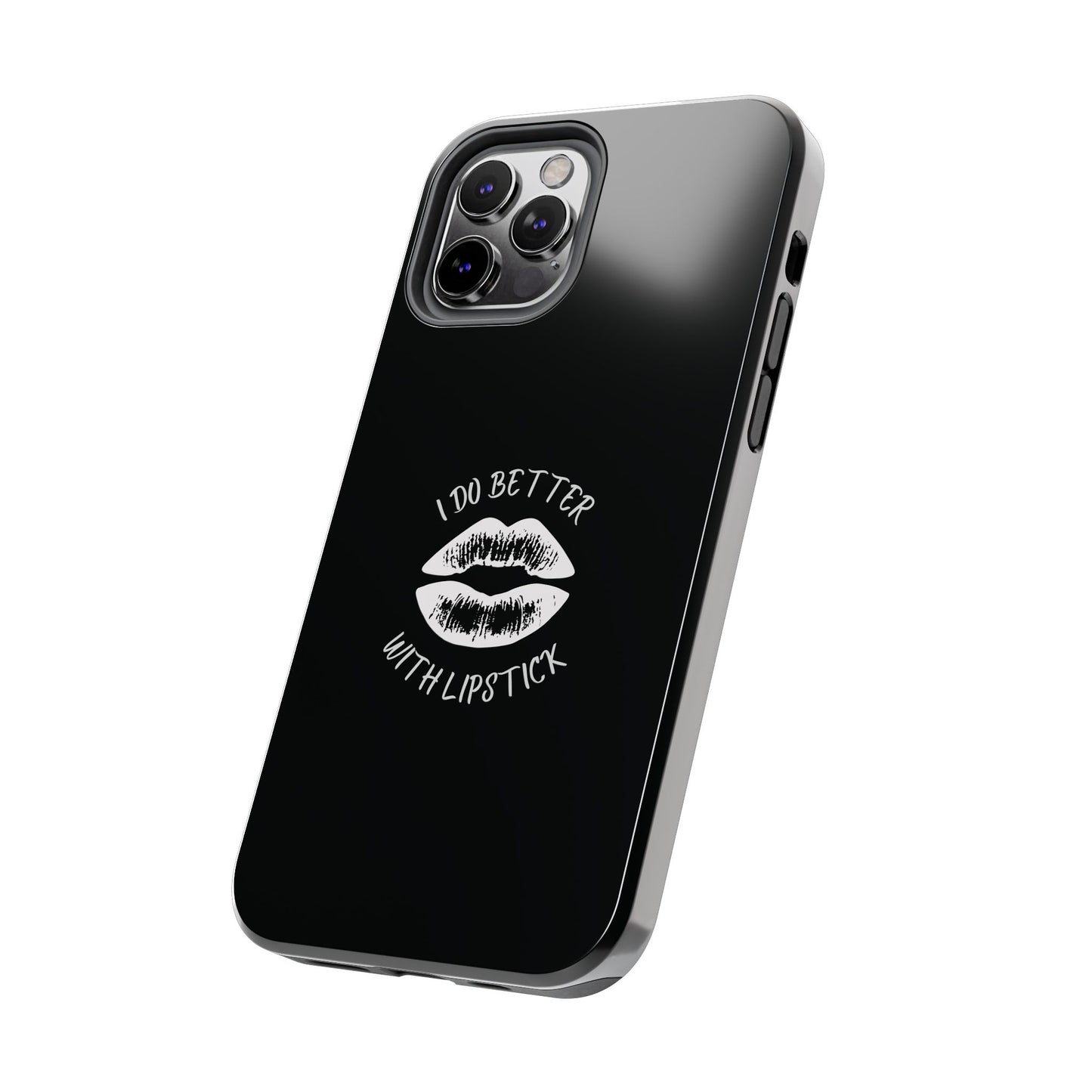 Glamorous Lipstick Tough Phone Cases - Empowered Gifts, Sassy Wireless Charging Cover, Fun Lips Samsung & iPhone Cases, Black Design