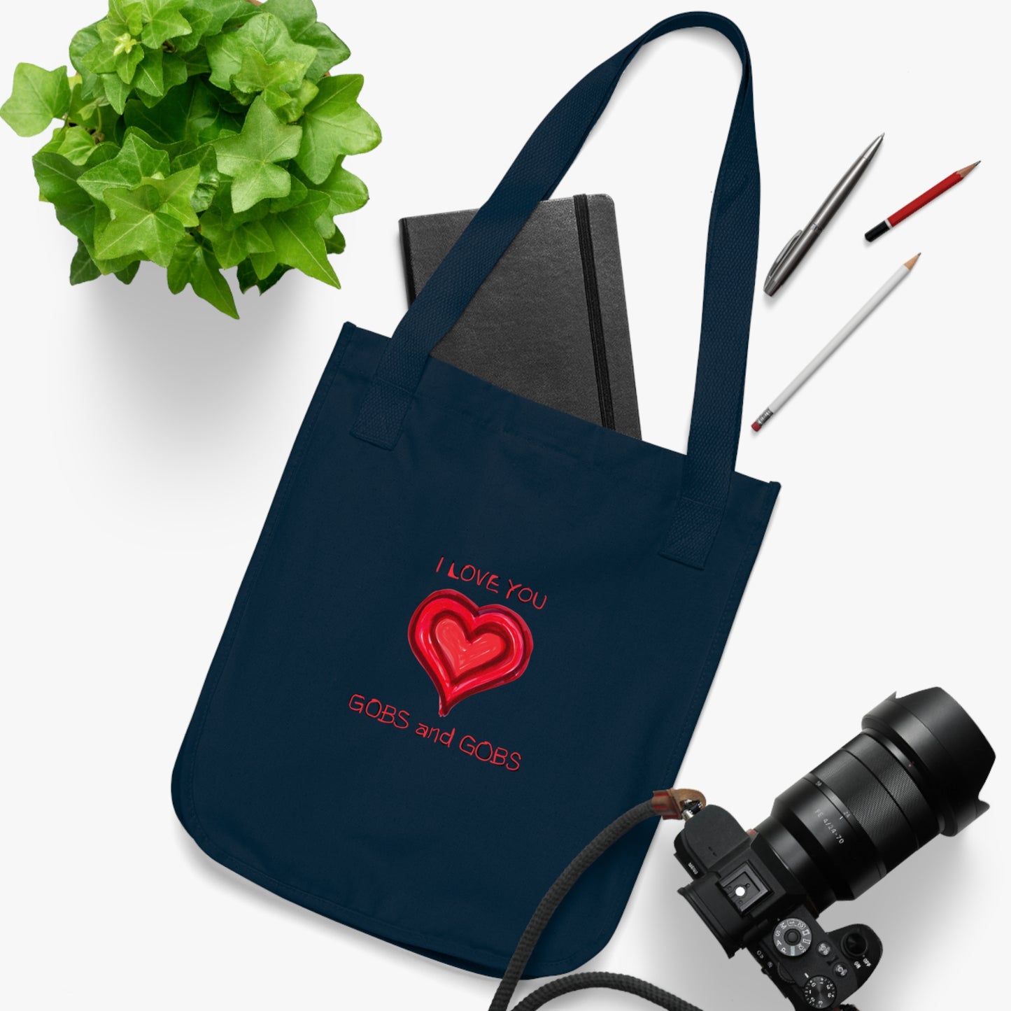 I Love You Gobs & Gobs Organic Canvas Tote Bag, Hearts, Gender Neutral, Women, Men, Kids, Gift, Groceries, Shopping, Books, Eco, Valentines