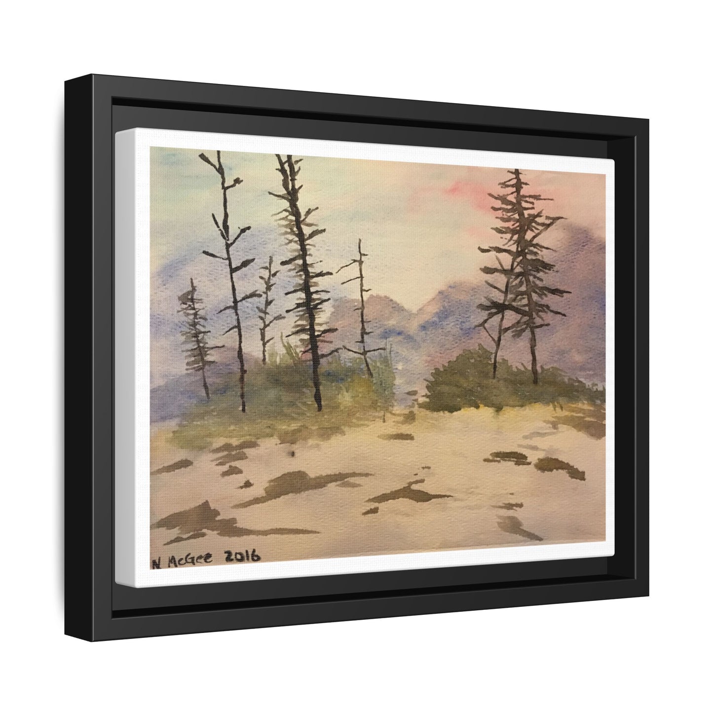 Black Frame Glacier National Park After Fire, Original Watercolor Print, Nature, Trees, Mountains, Forest, Artwork, Wall Art, Canvas, Gift