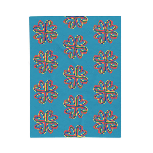 Turquoise Colorful Floral Velveteen Blanket, Cozy Throw, Home Decor, Gift, Bed Cover, Vibrant Couch Blanket, Birthday Anniversary Christmas