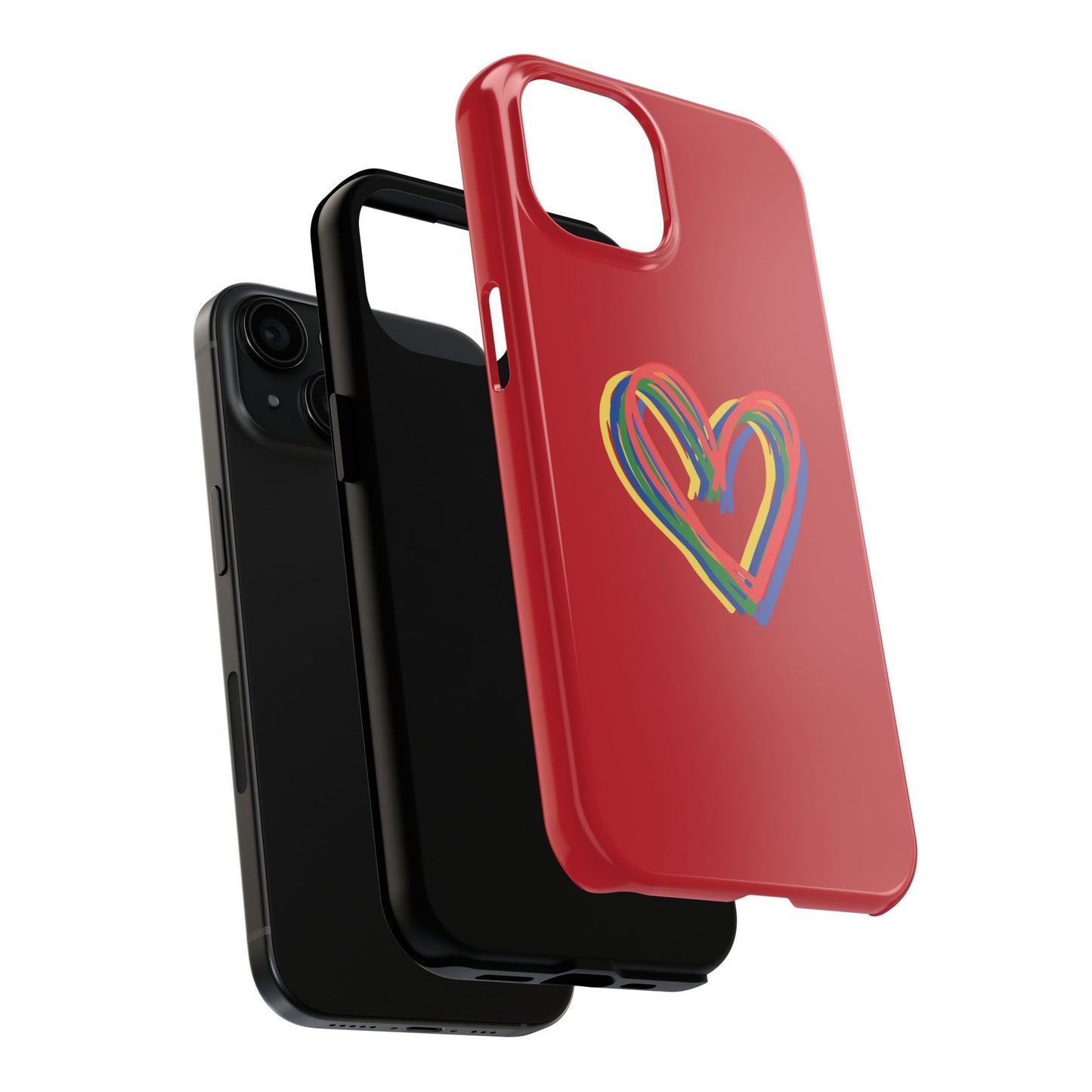 Rainbow Hearts Tough Phone Case, Red Phone Cover, Smartphone Case, Heart Pattern Phone Shell, Phone Hard Case, Colorful, Wireless Charging