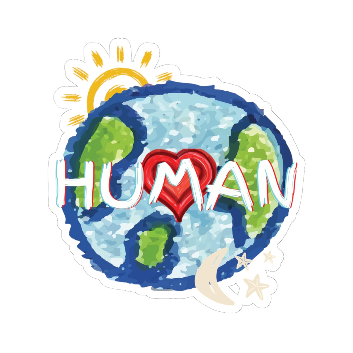 Human Celestial Love Kiss-Cut Stickers - Whole World, Sun, Moon, Stars, Heart Sticker. Space Lover Stickers, Planet Stickers, Romantic
