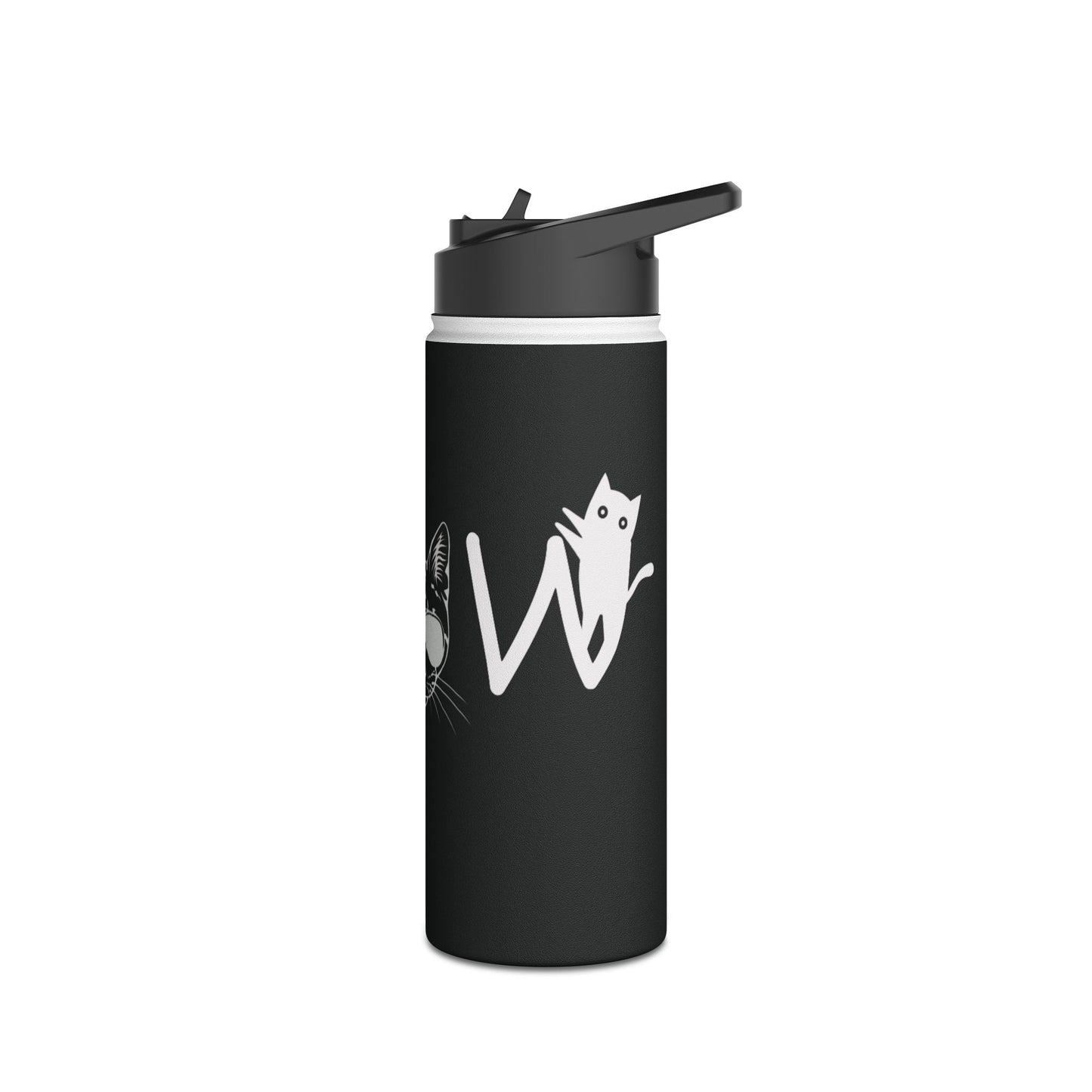 Meow Black Stainless Steel Water Bottle, Cats, Sassy, Fun, Halloween, Election, Gender Neutral, Gift, Exercise, Run, Workout, Eco BPA-free