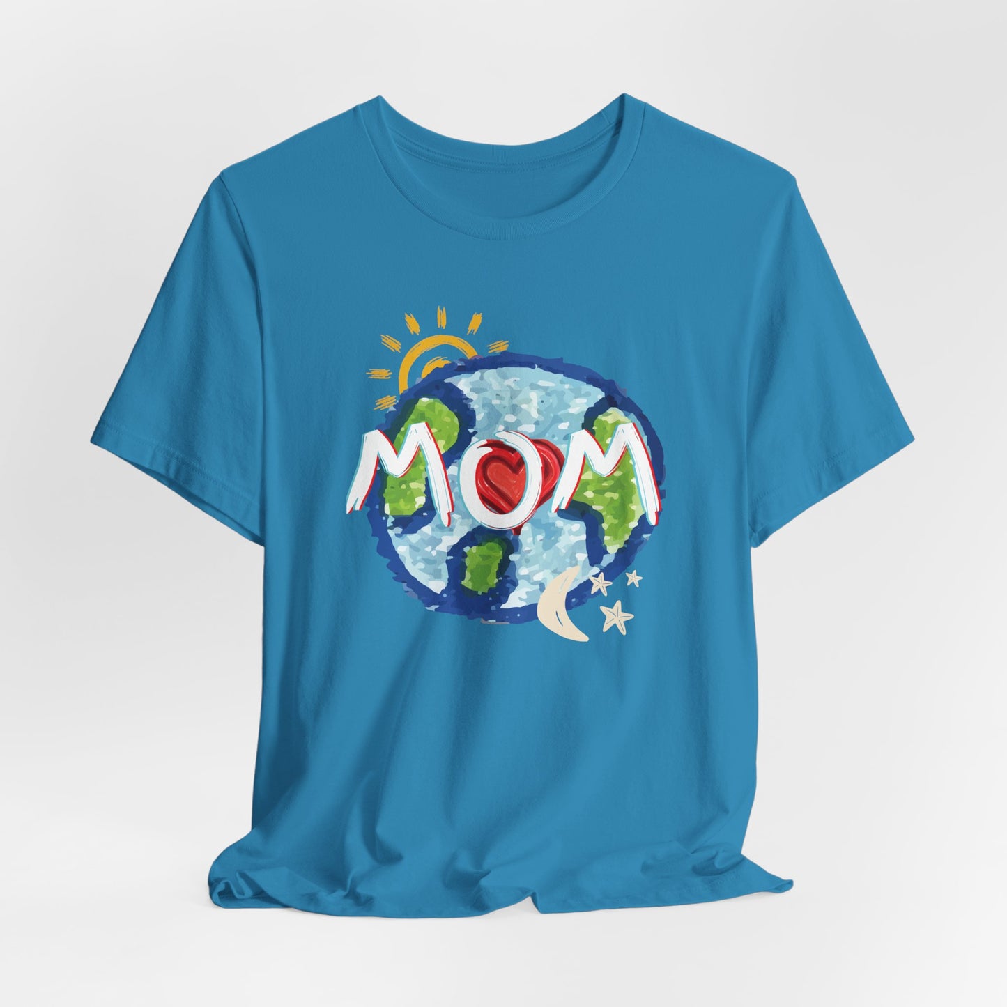 MOM Unisex Tee, Whole World, Sun Moon Stars, Heart, Love, Mothers Day, Gifts for Women, Comfy, Soft, Casual, Gender Neutral, Short Sleeves