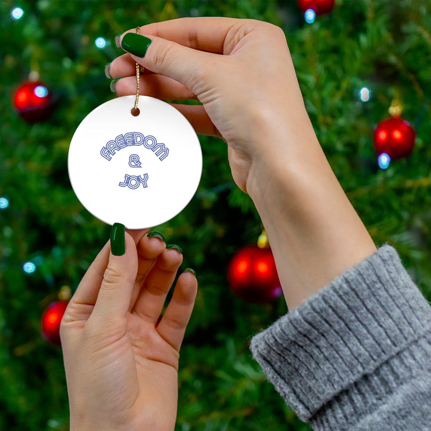 Freedom & Joy Hanging Ceramic Ornament, Equality, Inclusion, Election, Vote, Circle Snowflake Heart Star, Christmas Tree, Holiday, Gifts