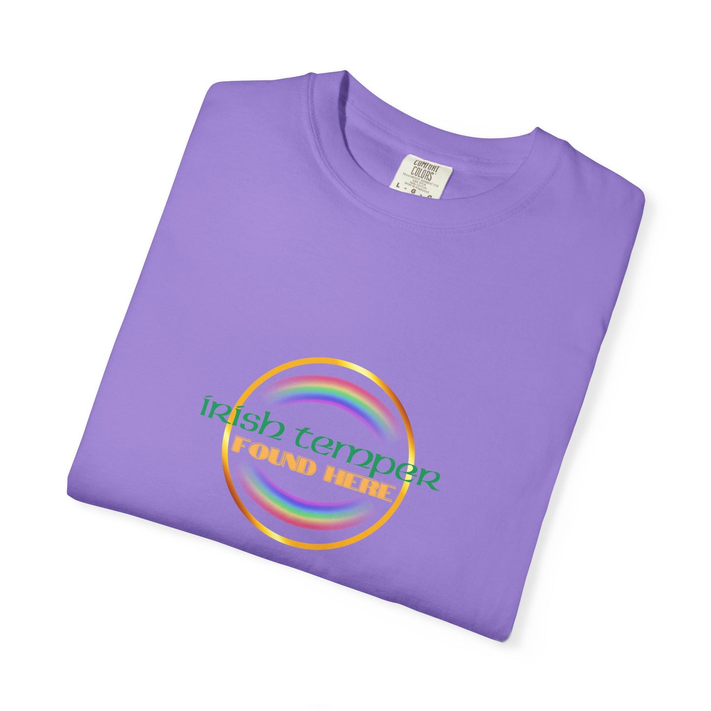 Irish Temper Found Here Unisex Garment-Dyed T-shirt, rainbow, fun, gender neutral, casual, relaxed, soft, preshrunk cotton, St Patricks Day