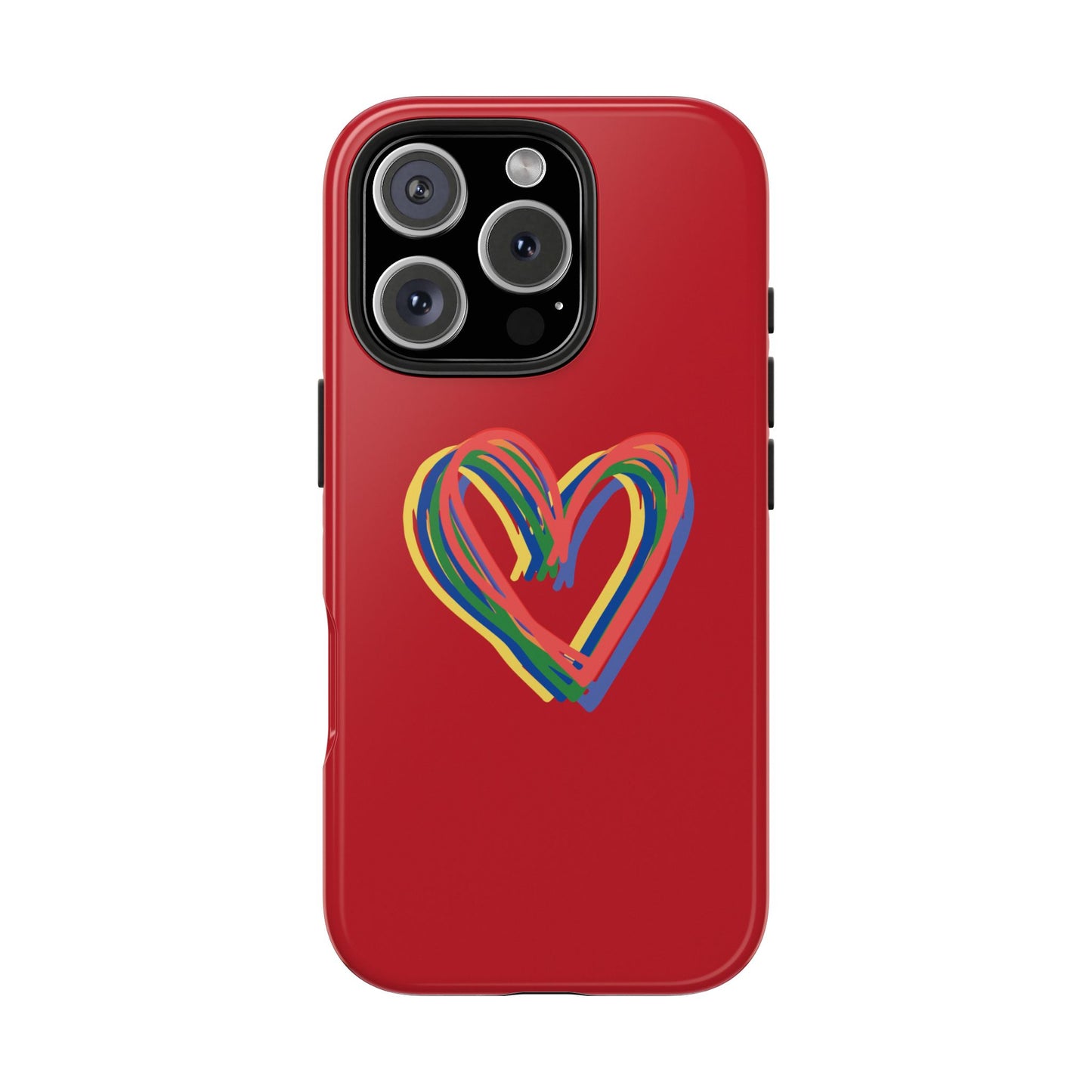 Rainbow Hearts Tough Phone Case, Red Phone Cover, Smartphone Case, Heart Pattern Phone Shell, Phone Hard Case, Colorful, Wireless Charging