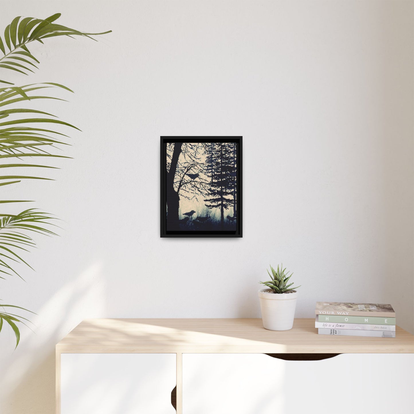 Black Frame Crows in Forest, Dark Black & White, Matte Canvas, Original Artwork, Wall Art, Decor, Trees, Birds, Nature, Gift, Eco, Halloween