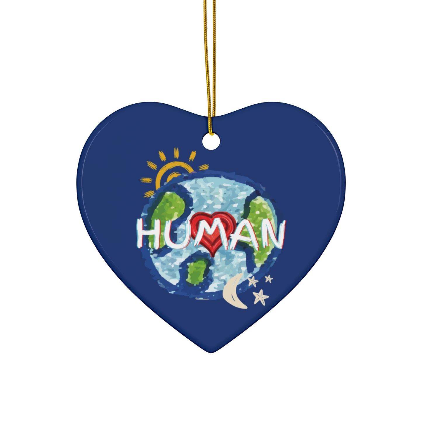HUMAN Hanging Ceramic Ornament, Whole World, Sun Moon & Stars, Heart, Circle Snowflake Heart Star, Christmas Tree, Holiday, Birthday, Gifts