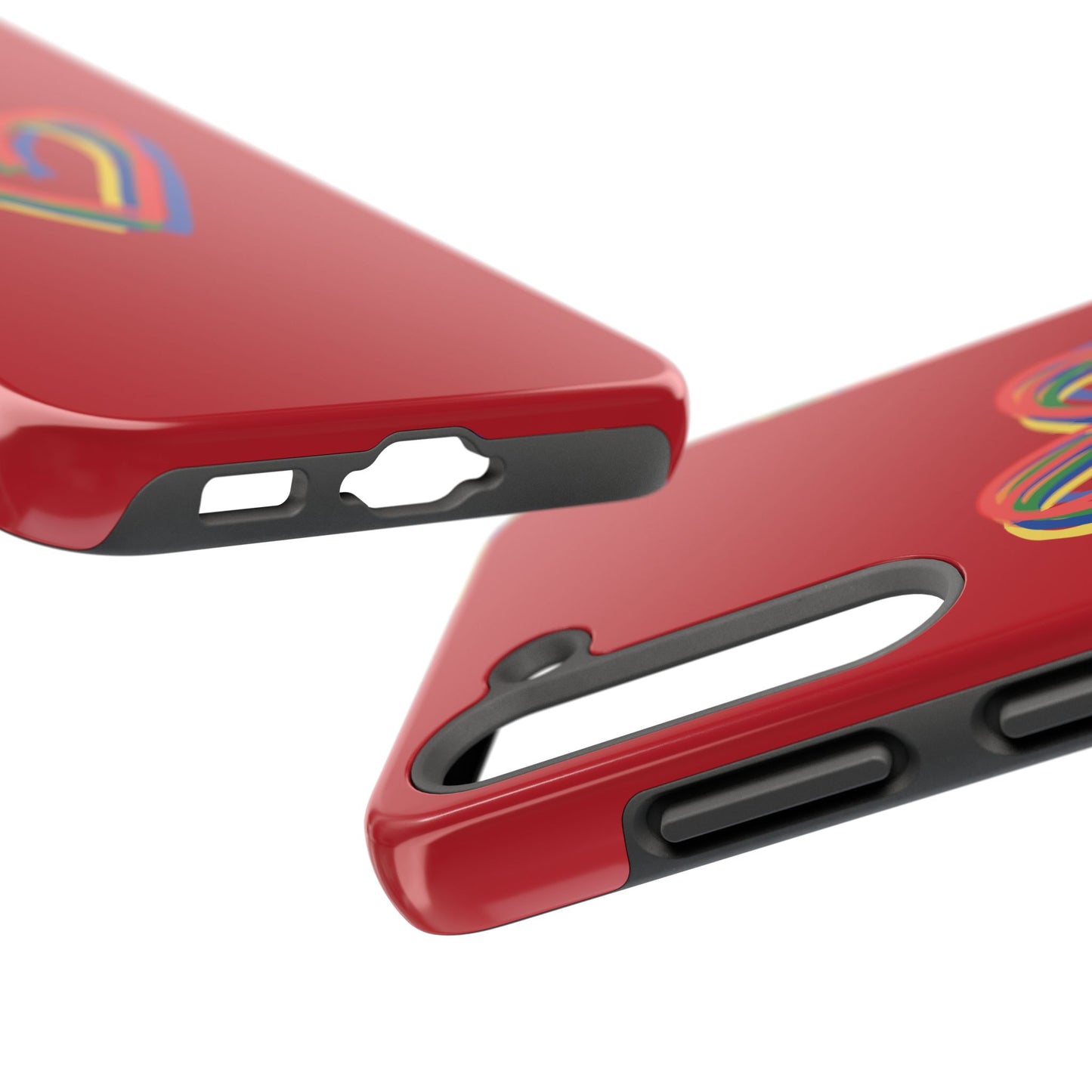 Rainbow Hearts Tough Phone Case, Red Phone Cover, Smartphone Case, Heart Pattern Phone Shell, Phone Hard Case, Colorful, Wireless Charging