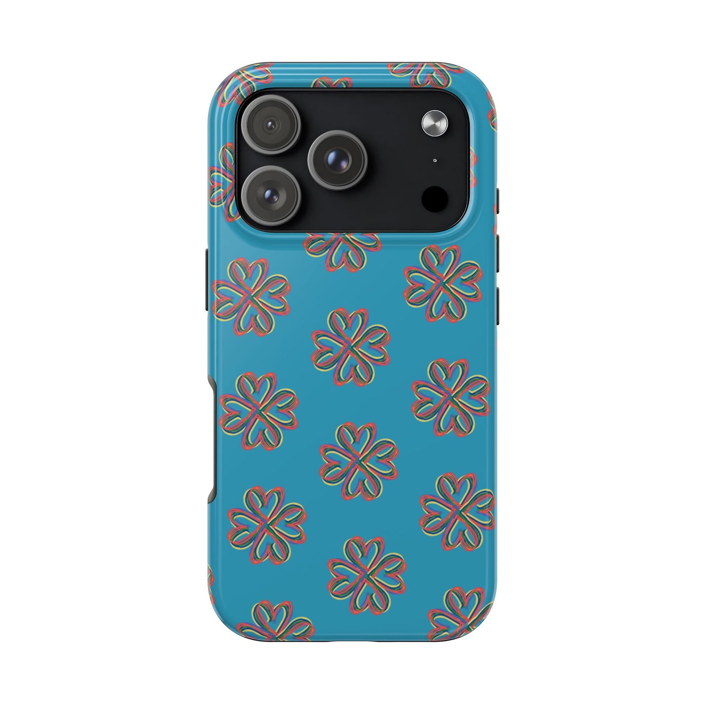 Floral Tough Phone Case, Colorful Turquoise Case, Hard Cover, iPhone Samsung Galaxy Google Pixel, Botanical Print Phone, Wireless Charging
