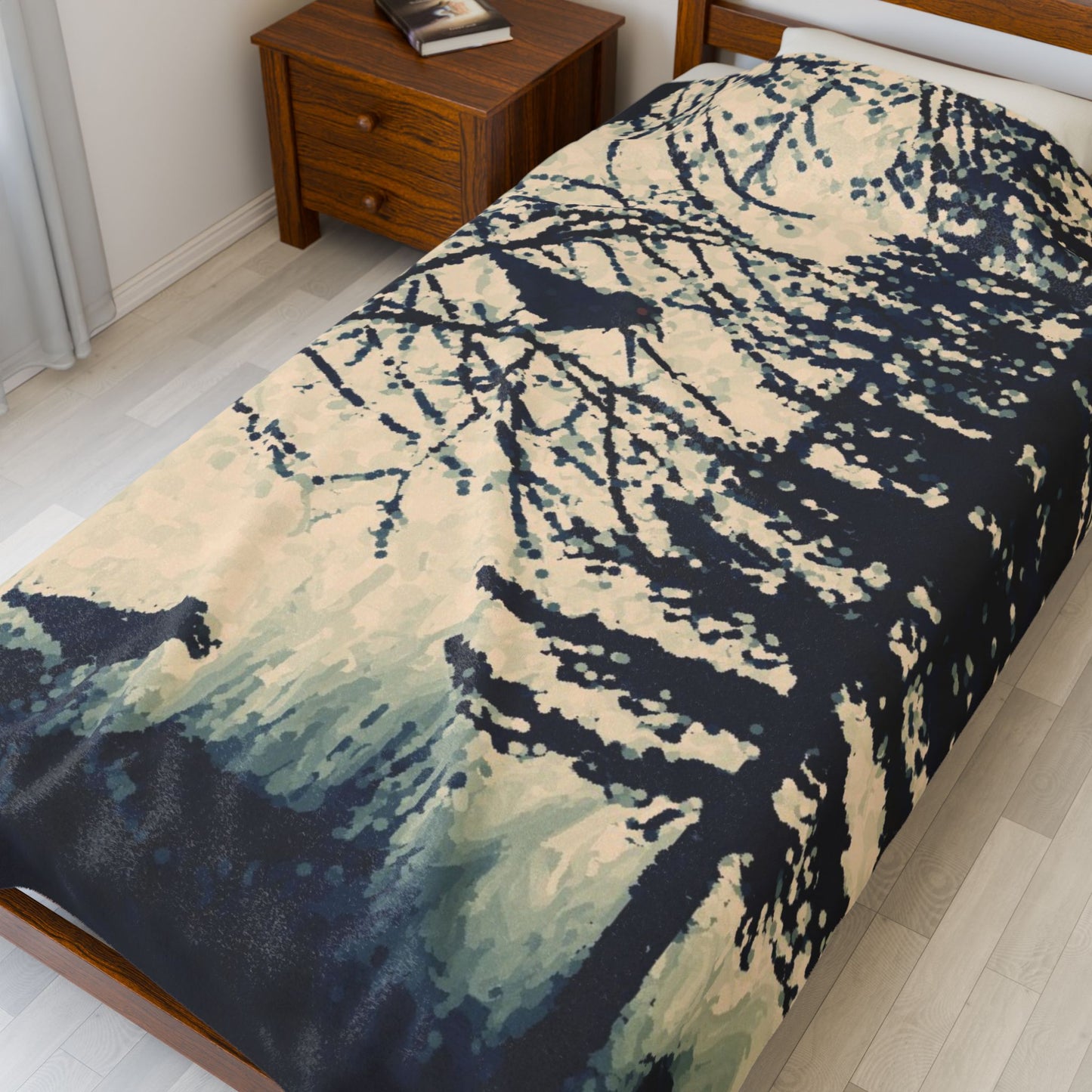 Crows in Forest Velveteen Blanket, Cozy Throw, Home Decor, Gift, Bed Cover, Vibrant Couch Blanket, Birthday Wedding Anniversary Christmas