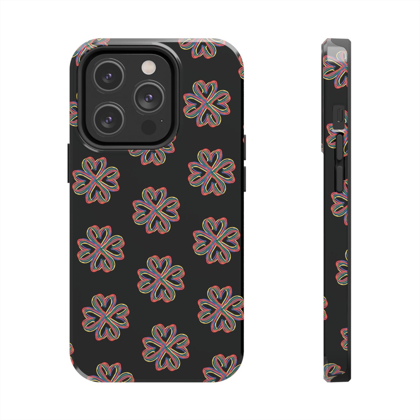 Tough Phone Cases, Floral Phone Cover, Protective Floral Case, Colorful Phone Shell, Black Phone Case, Wireless Charging