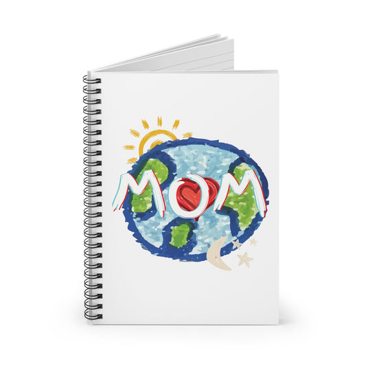 MOM White Spiral Notebook, Ruled Line, Whole World, Sun, Moon & Stars, Heart, Love, Mothers Day, Gifts for Women, Writing, Journal, Paper