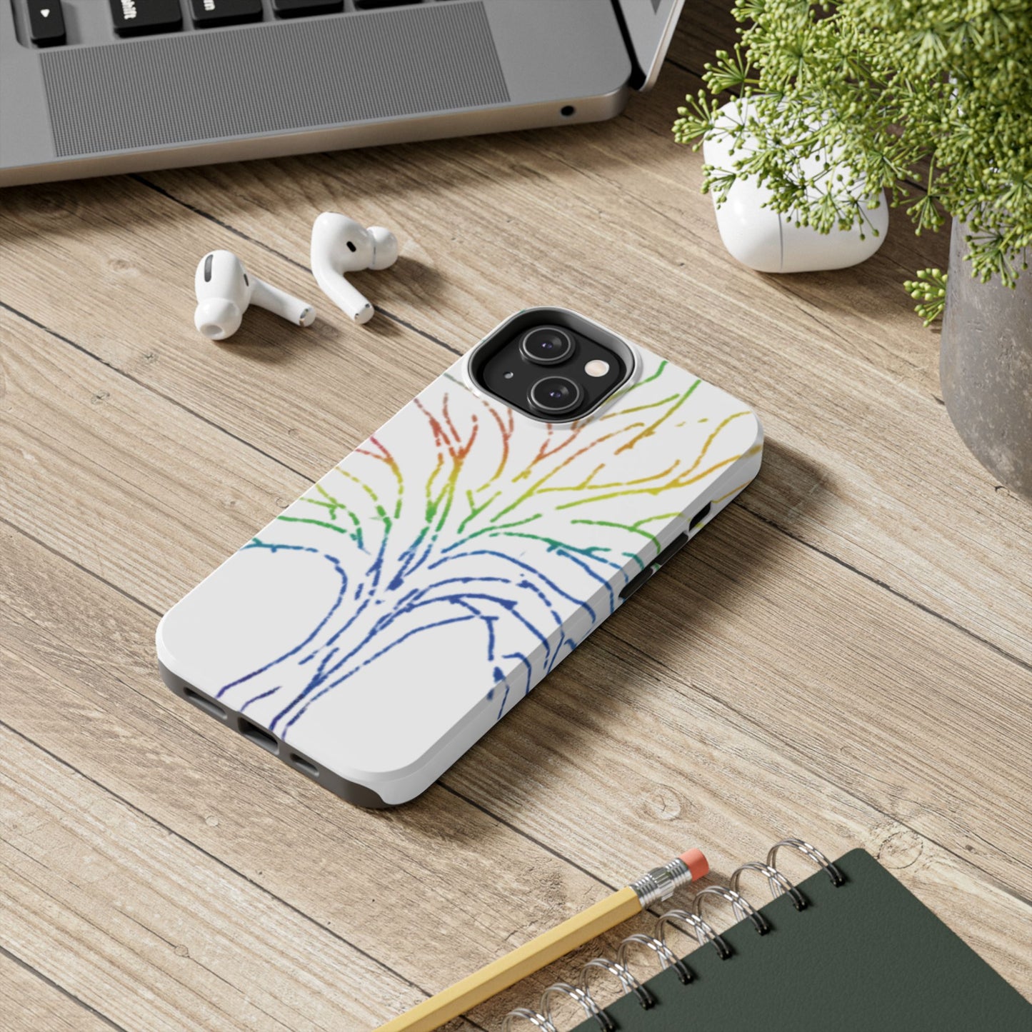 Rainbow Tree Tough Phone Cases - Colorful Nature Love Pride Gender Neutral Gifts for Friends, iPhone Samsung Wireless Charging Cover, LGBTQ+