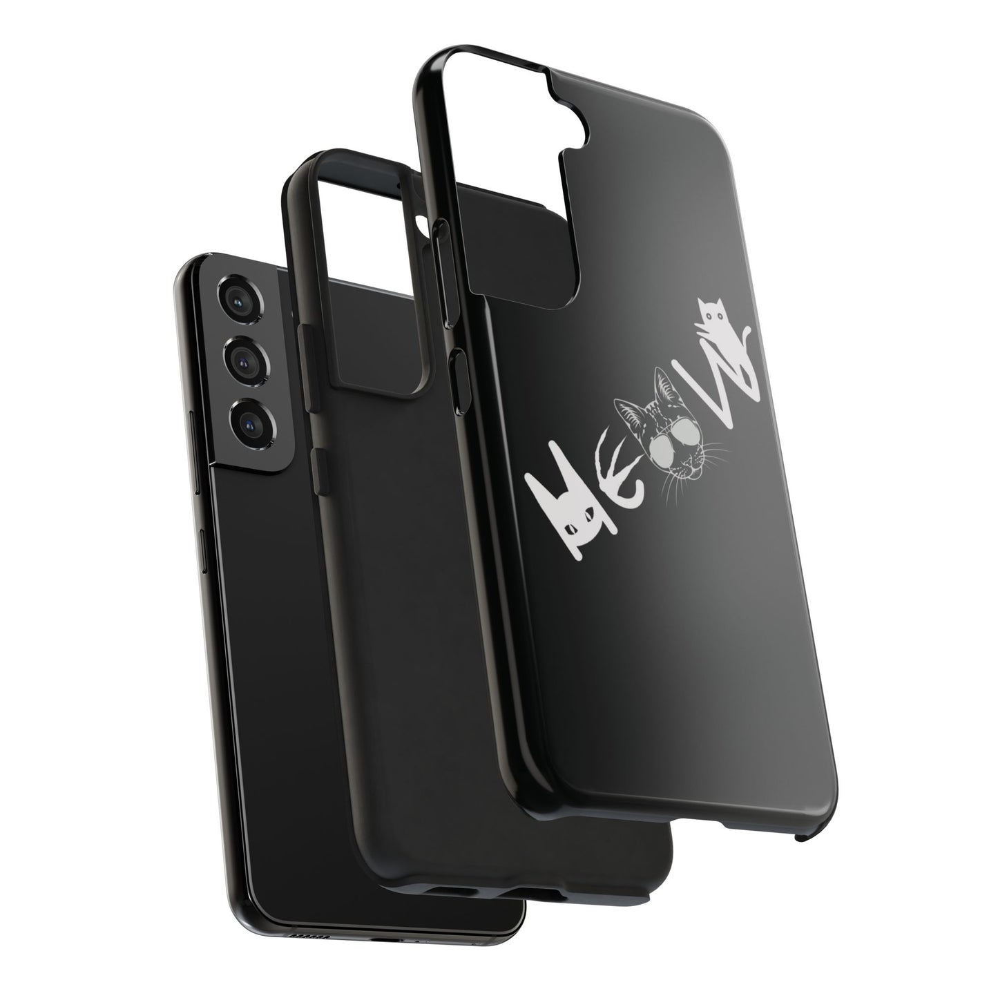 Meow Tough Phone Cases, iPhone & Samsung cases, wireless charging, cats, sassy, kitty, gender neutral, gifts, Halloween, birthday, Christmas