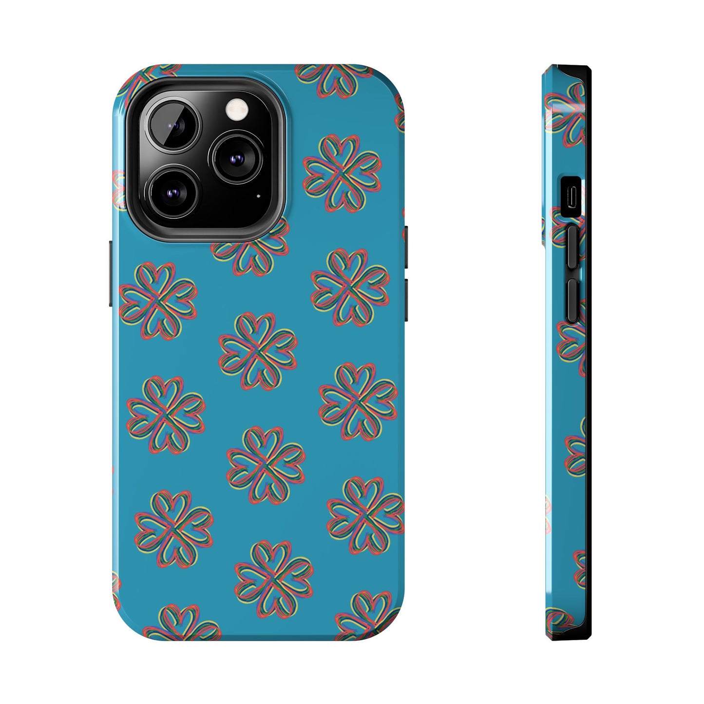 Floral Tough Phone Case, Colorful Turquoise Case, Hard Cover, iPhone Samsung Galaxy Google Pixel, Botanical Print Phone, Wireless Charging