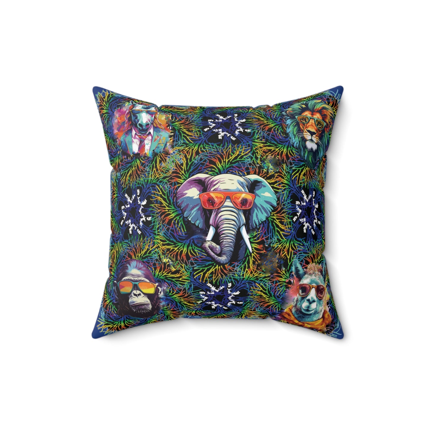 Blue Wild & Cool Creatures Spun Polyester Square Pillow, Fun, Animals, Accent, Decor, Dorm, Bed, Throw, Gift Birthday Christmas, 4 Sizes