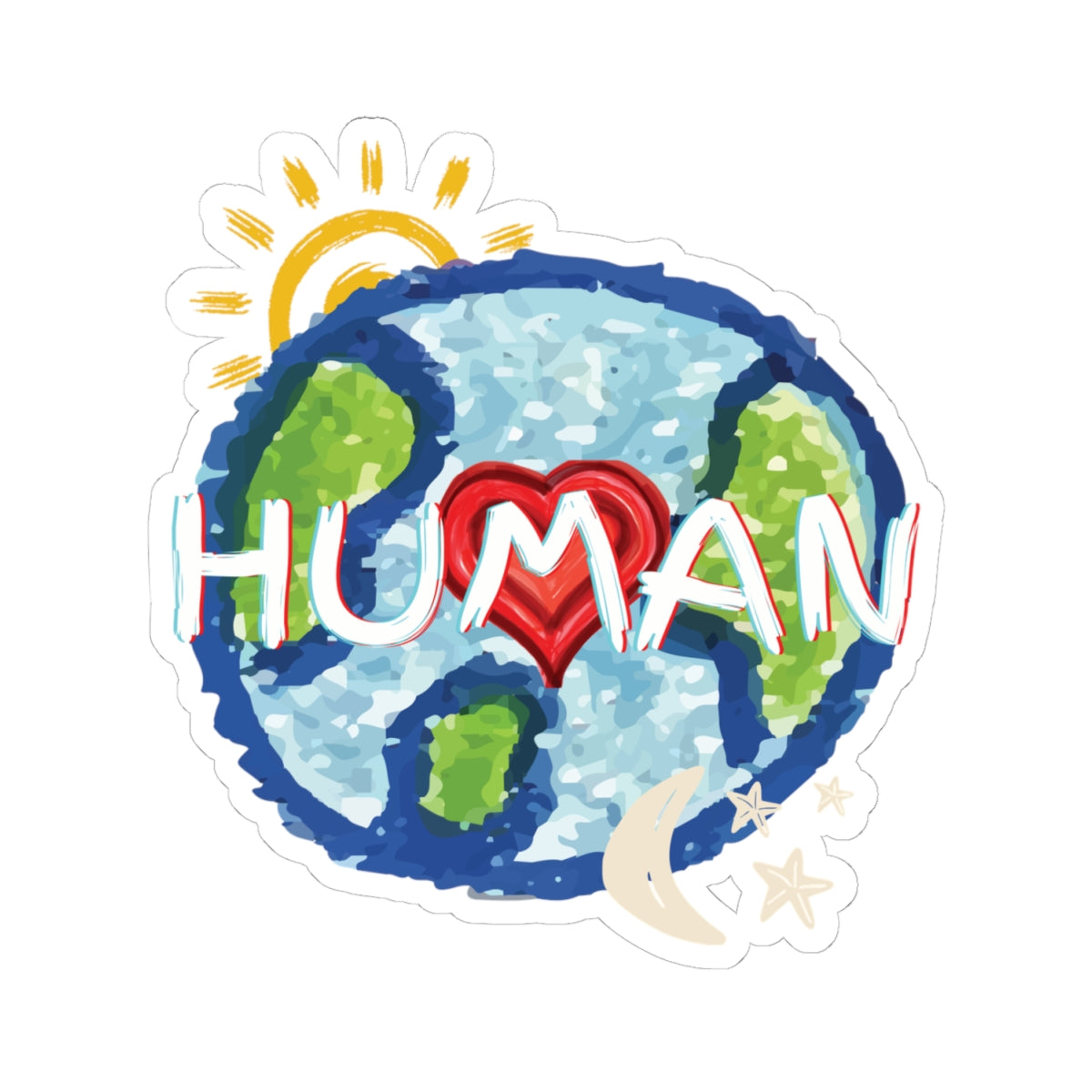 Human Celestial Love Kiss-Cut Stickers - Whole World, Sun, Moon, Stars, Heart Sticker. Space Lover Stickers, Planet Stickers, Romantic
