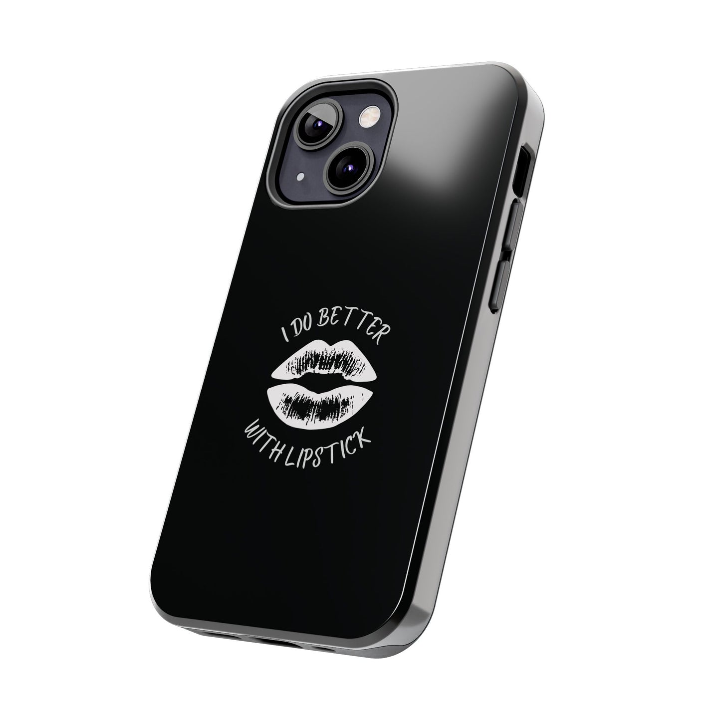 Glamorous Lipstick Tough Phone Cases - Empowered Gifts, Sassy Wireless Charging Cover, Fun Lips Samsung & iPhone Cases, Black Design