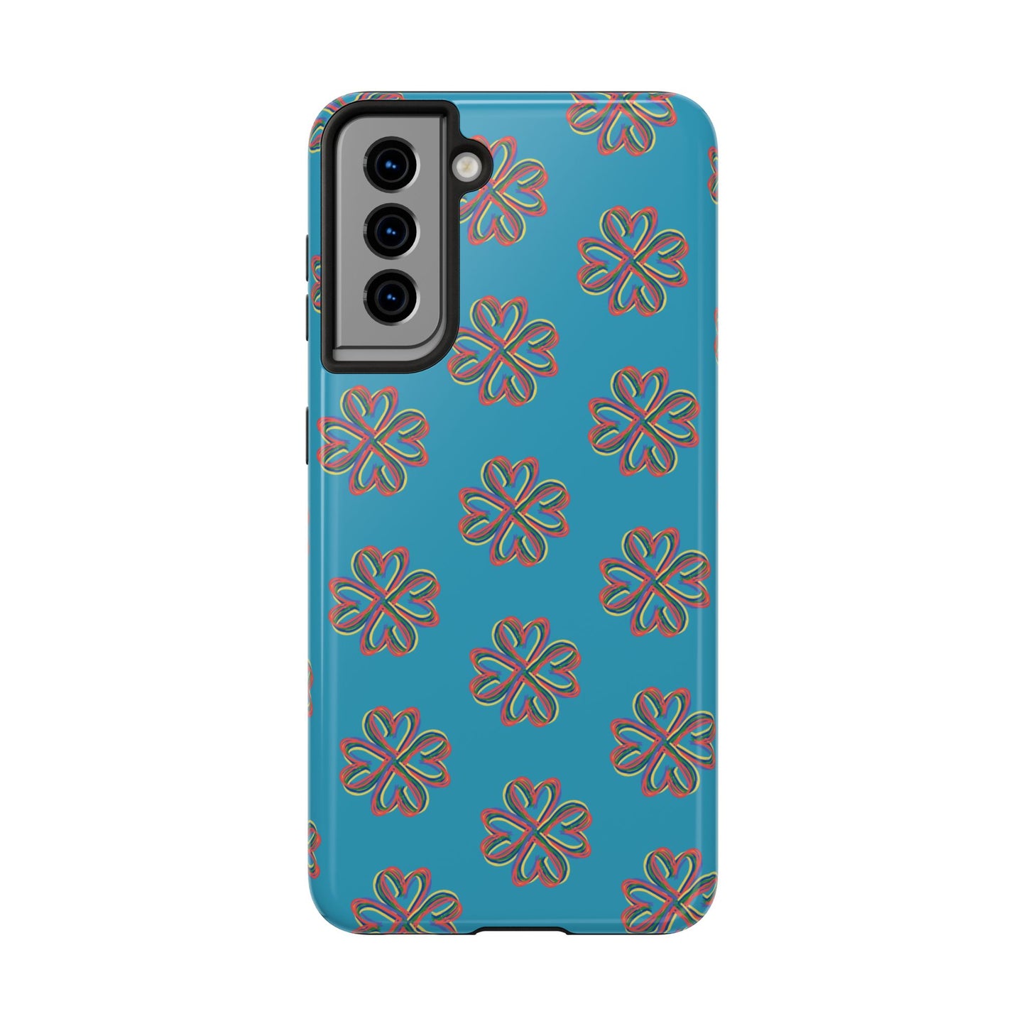 Floral Tough Phone Case, Colorful Turquoise Case, Hard Cover, iPhone Samsung Galaxy Google Pixel, Botanical Print Phone, Wireless Charging