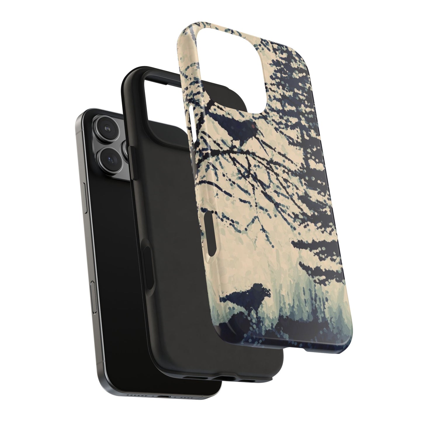 Crows in Forest Tough Phone Cases, iPhone & Samsung cases, wireless charging, crows, trees, birds, original artwork, gifts, Halloween