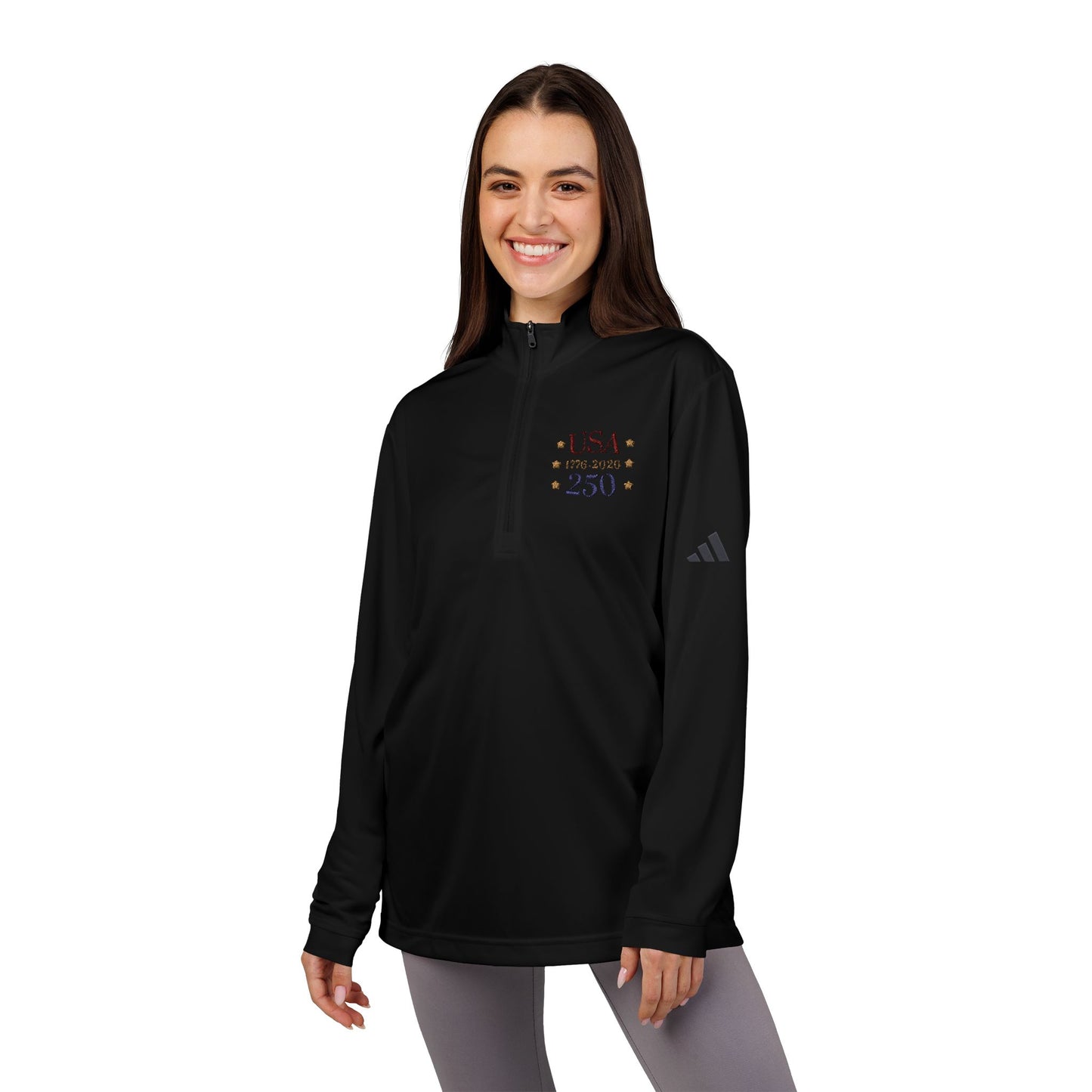 USA 250 Embroidered Quarter-Zip Pullover — 1776 Patriotic Sweatshirt